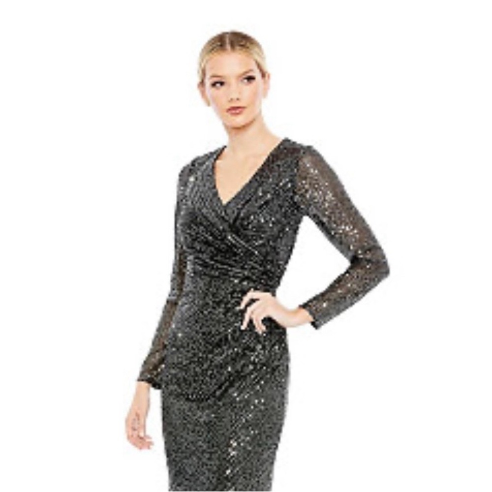 Mac Duggal Black Sequin Midi Dress